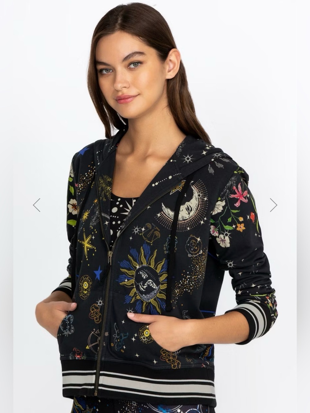 Black Celestine Modern Zip-Up Hoodie Jacket